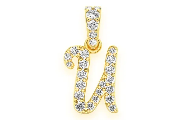 0.10CTW Round Diamond Cursive U Letter Pendant