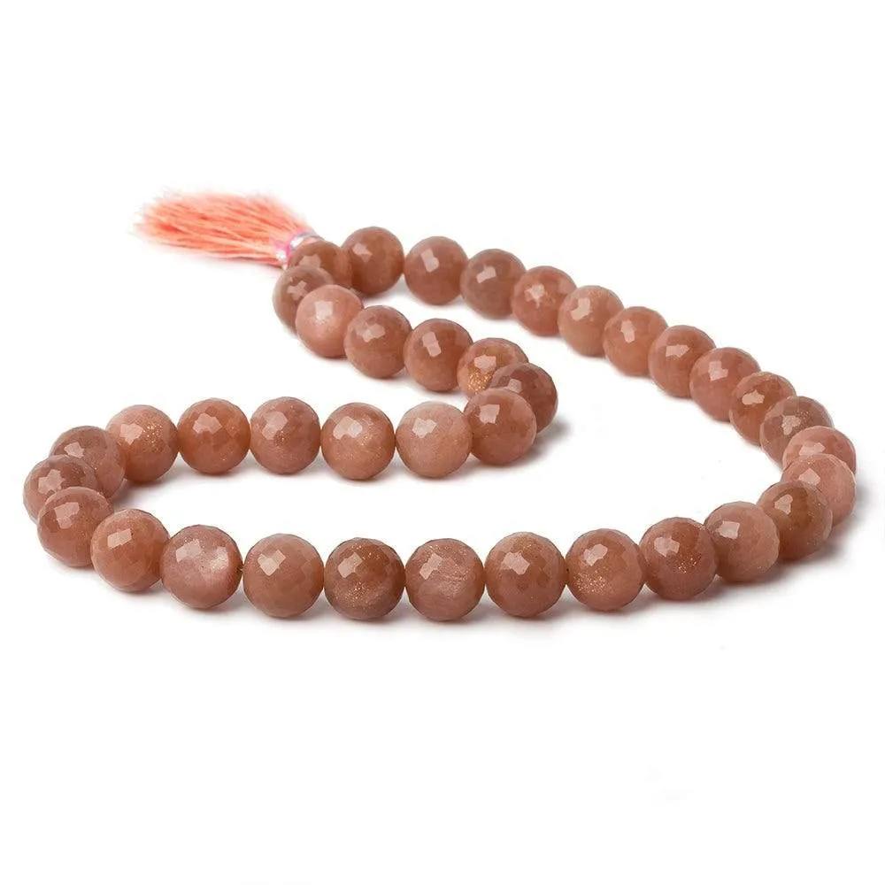 10-10.5mm Angel Skin Peach Moonstone Faceted Rounds 15 inch 38 beads AA