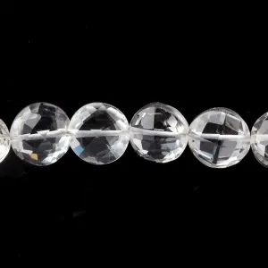 10mm Crystal Quartz Faceted Coin Beads 8 inch 20 pieces