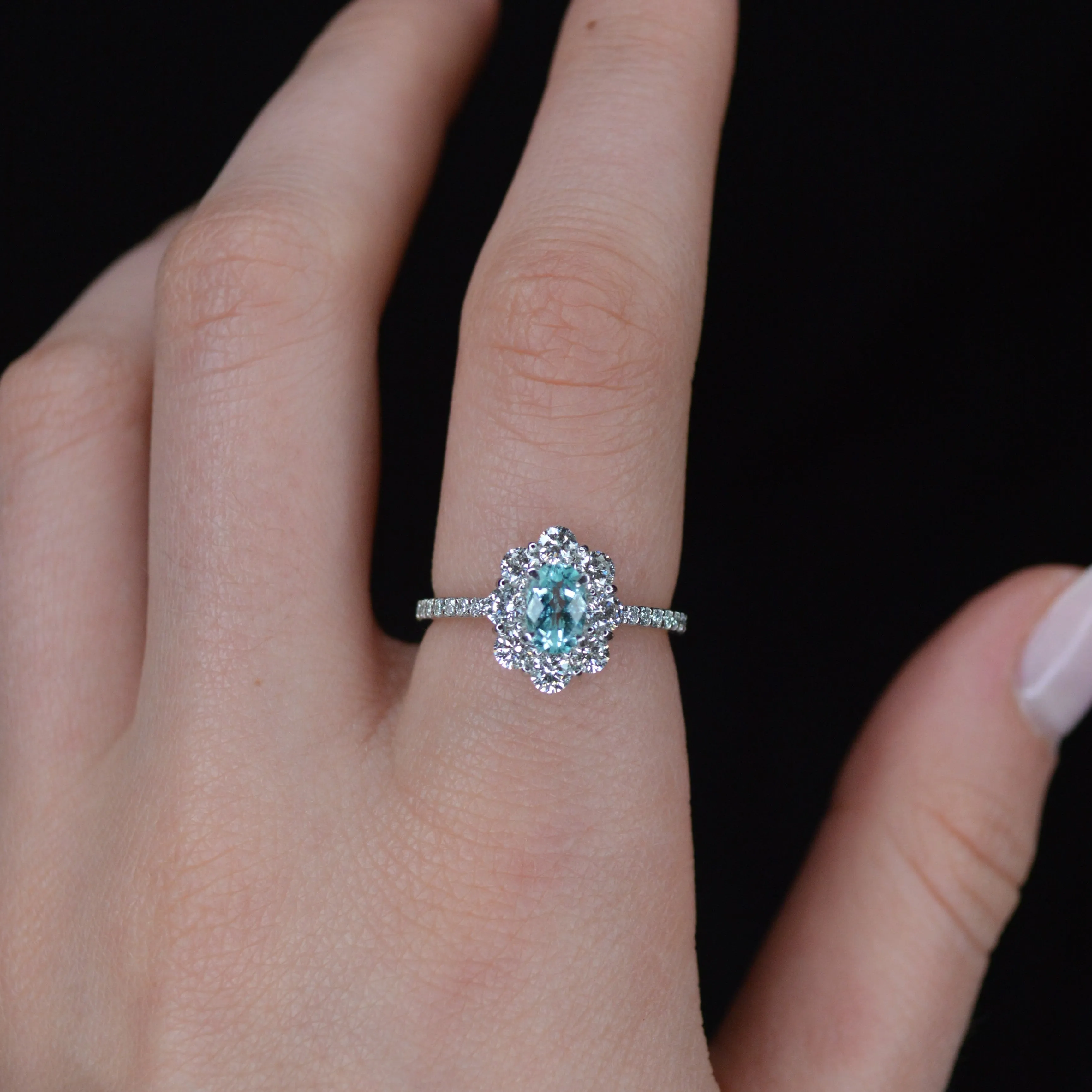 1.29ct Diamond Paraiba Tourmaline Platinum Halo Ring