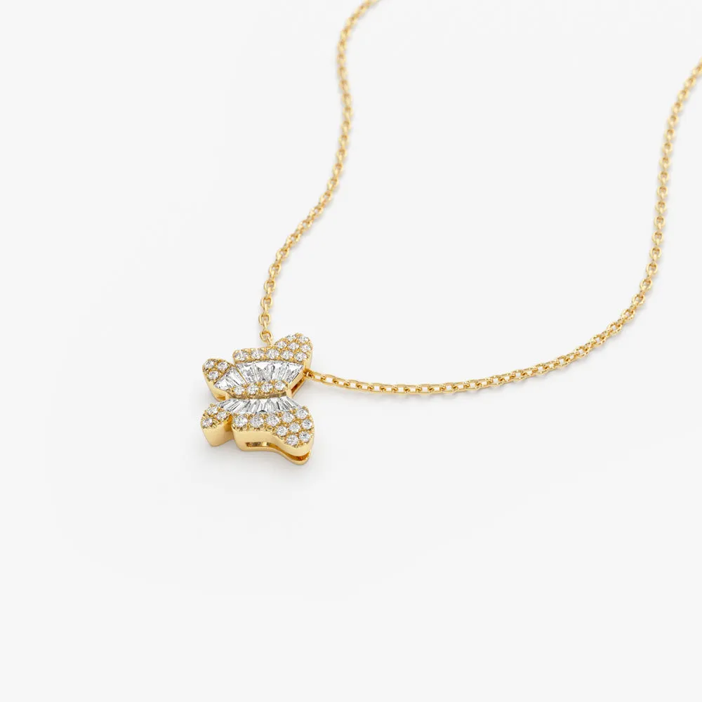 14k Baguette Diamond Butterfly Necklace