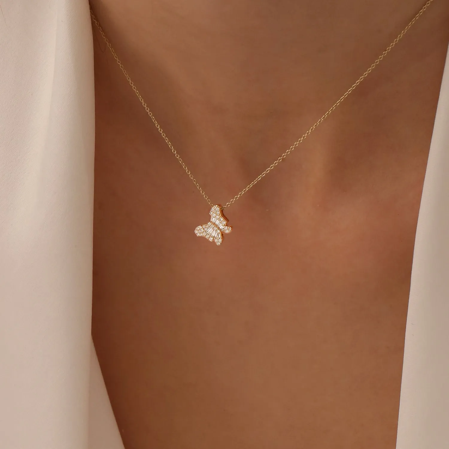 14k Baguette Diamond Butterfly Necklace