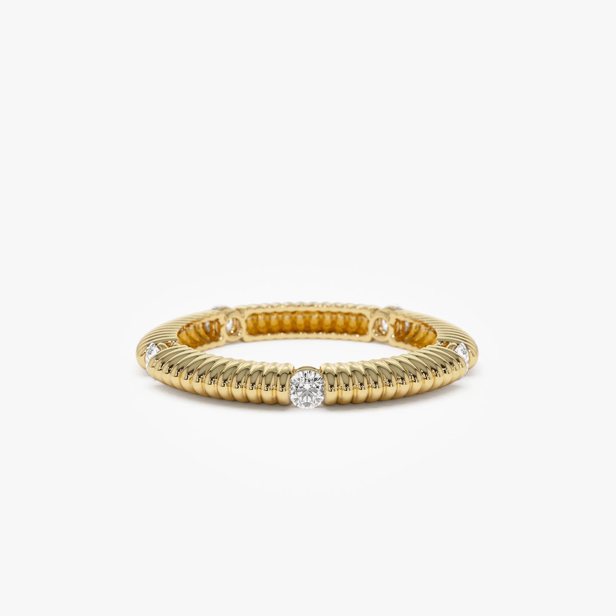 14k Full Eternity Ribbed Diamond Wedding Ring