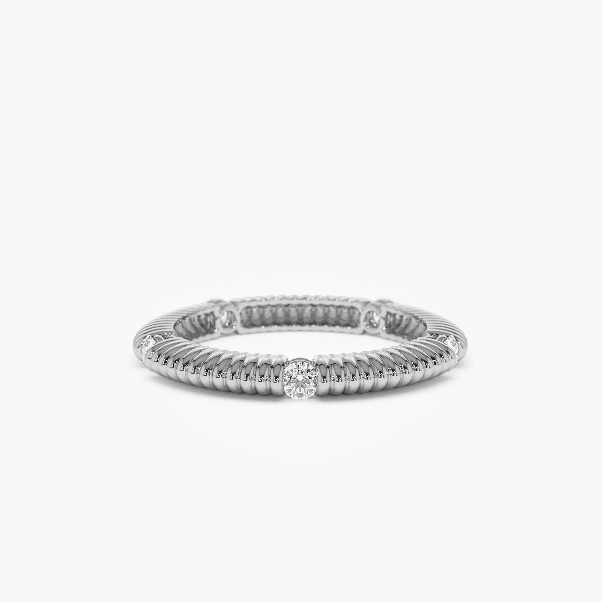 14k Full Eternity Ribbed Diamond Wedding Ring