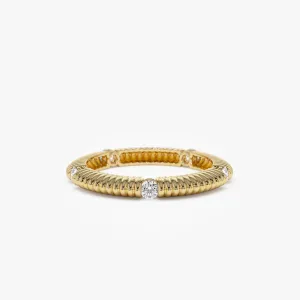 14k Full Eternity Ribbed Diamond Wedding Ring