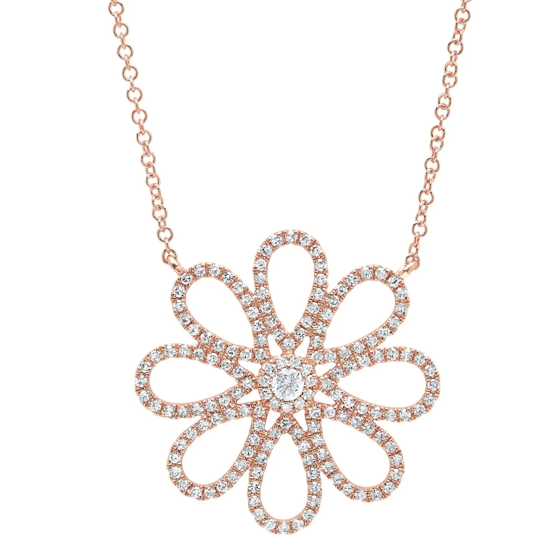 14k Gold 0.47Ct Diamond Flower Necklace, Available in White, Rose and Yellow Gold