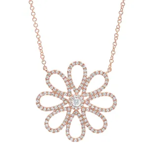 14k Gold 0.47Ct Diamond Flower Necklace, Available in White, Rose and Yellow Gold