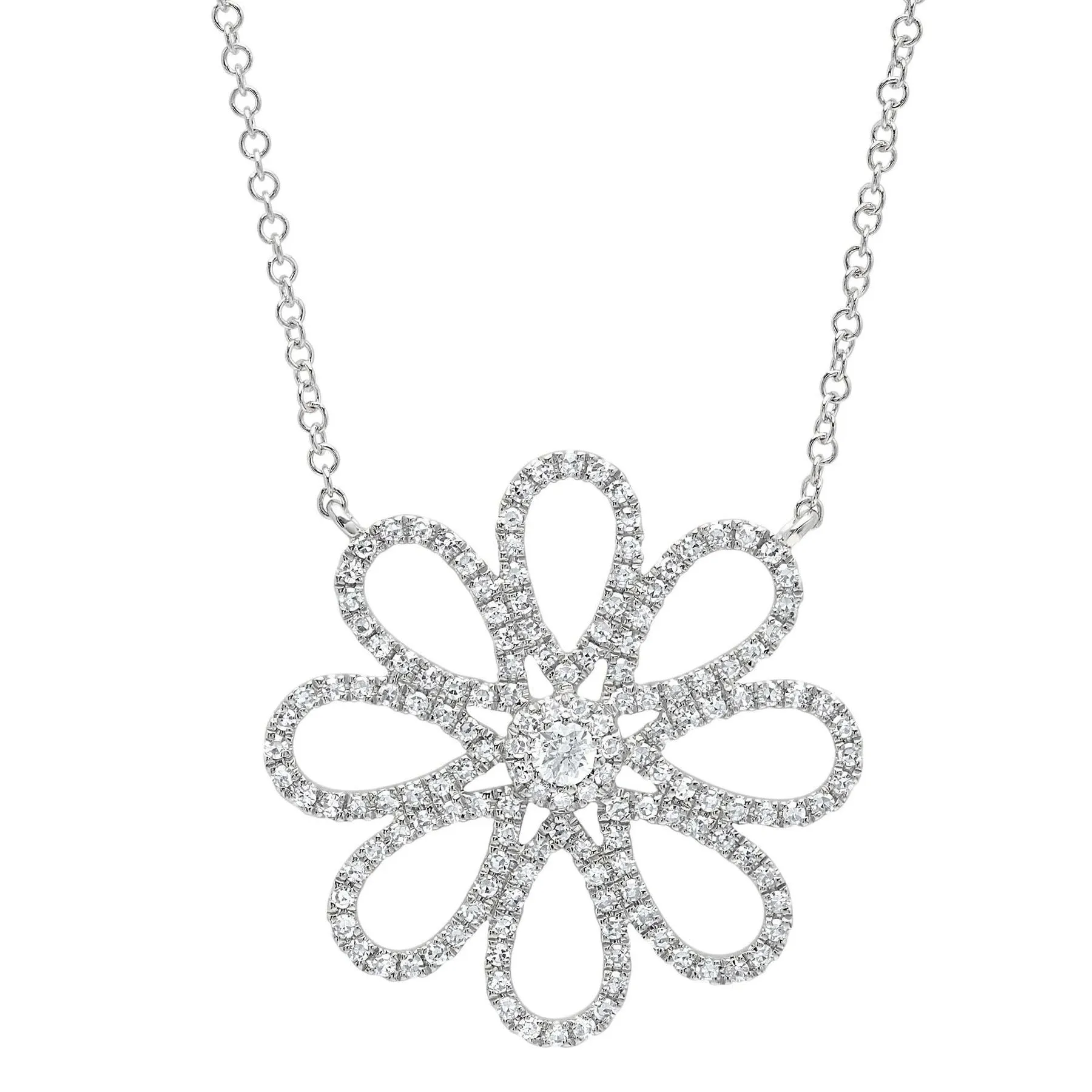 14k Gold 0.47Ct Diamond Flower Necklace, Available in White, Rose and Yellow Gold