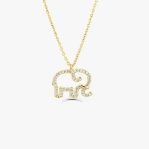 14K Gold Diamond Elephant Charm Necklace