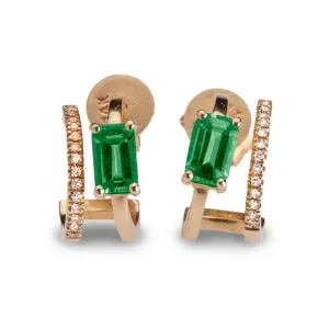 14K Gold Emerald and Diamond Double Hoop Earrings