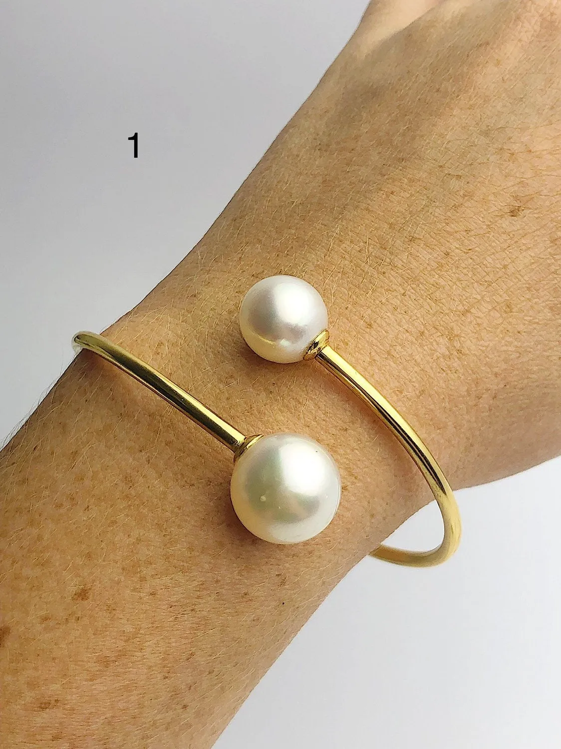 14K Gold Fill Flex Bangle Pearl Bracelets, Tahitian, Edison & South Sea Pearls #769