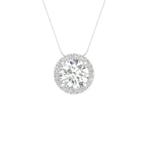 14K Gold Lab Grown Round Diamond Halo Necklace