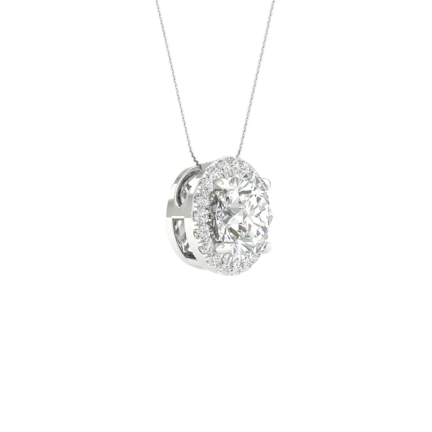 14K Gold Lab Grown Round Diamond Halo Necklace