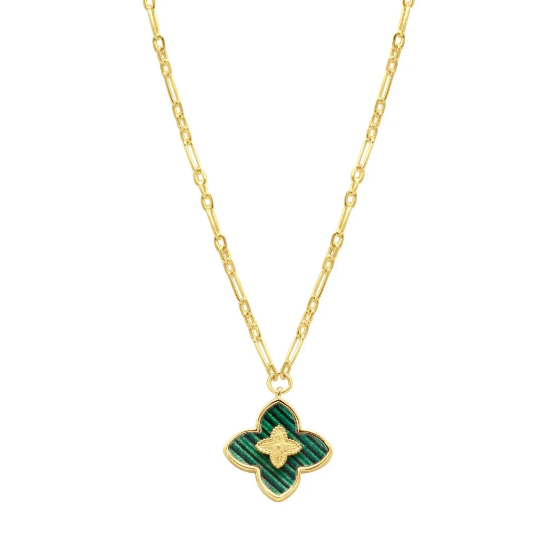 14k Gold Plated Green Inlay Clover Necklace