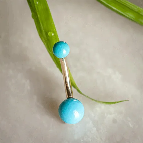 14K Solid Rose Gold Turquoise Navel Piercing Bars