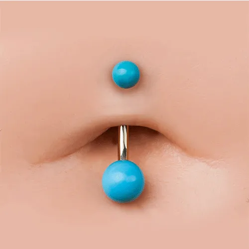 14K Solid Rose Gold Turquoise Navel Piercing Bars