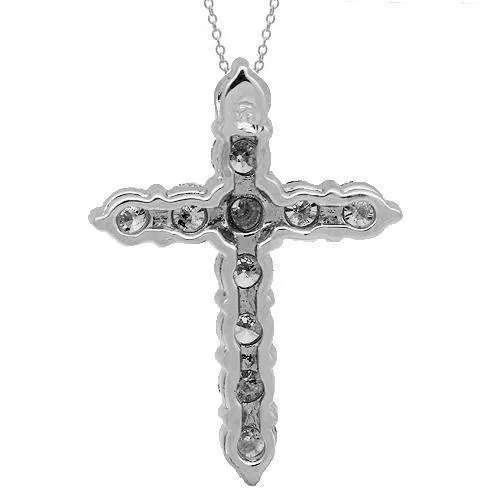 14K Solid White Gold Womens Diamond Cross Pendant 0.75 Ctw