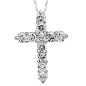 14K Solid White Gold Womens Diamond Cross Pendant 0.75 Ctw