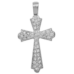 14K Solid White Gold Womens Diamond Cross Pendant 0.95 Ctw