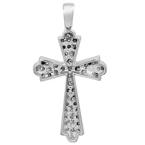 14K Solid White Gold Womens Diamond Cross Pendant 0.95 Ctw