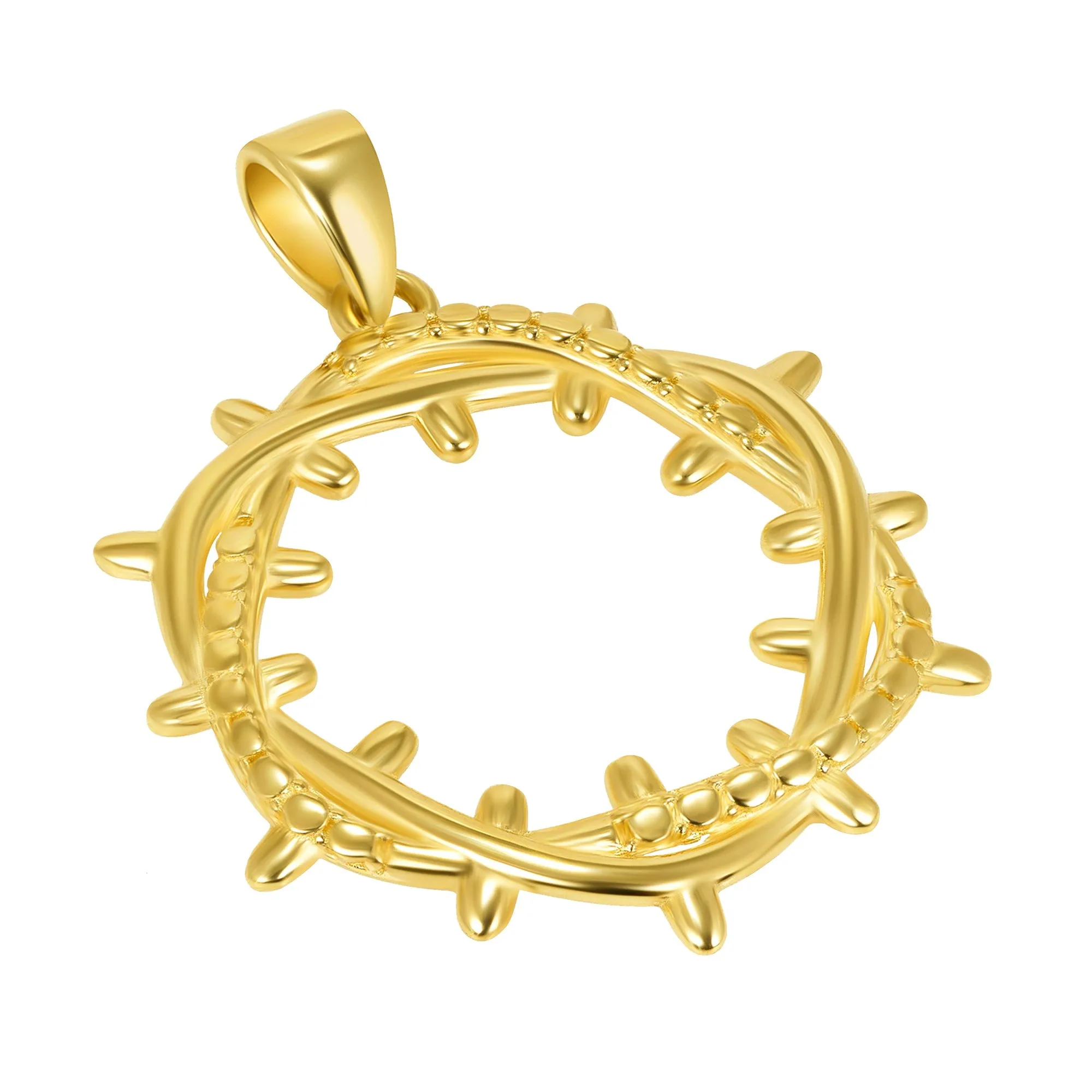 14k Solid Yellow Gold Crown of Thorns Pendant - 3D