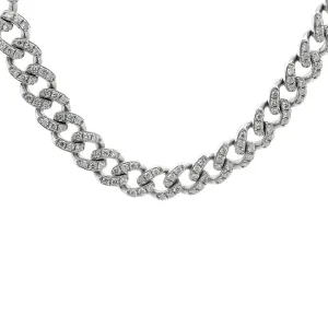 14k White Gold Curb Link Diamond Necklace