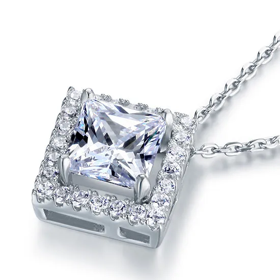 1.5 Carat Princess Cut Created Diamond 925 Sterling Silver Pendant Necklace XFN8036