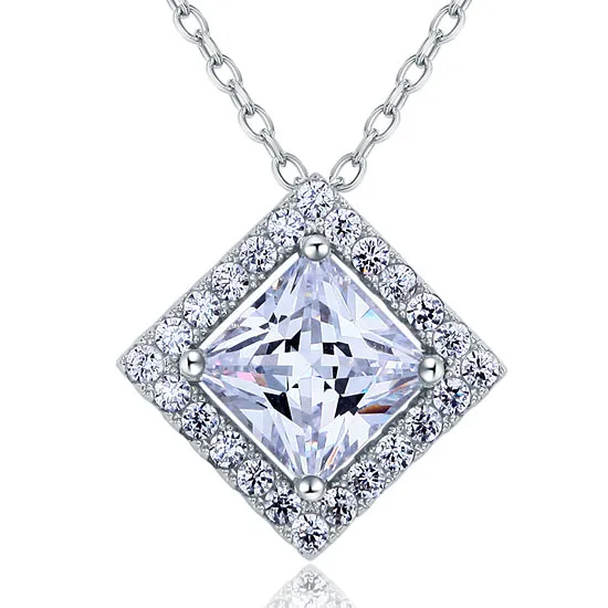 1.5 Carat Princess Cut Created Diamond 925 Sterling Silver Pendant Necklace XFN8036