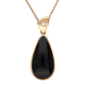 18ct Rose Gold Whitby Jet Diamond Pear Drop Necklace D