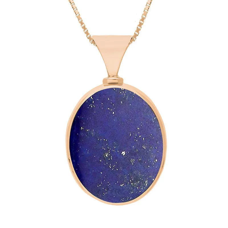 18ct Rose Gold Whitby Jet Lapis Lazuli Queens Jubilee Hallmark Double Sided Oval Necklace