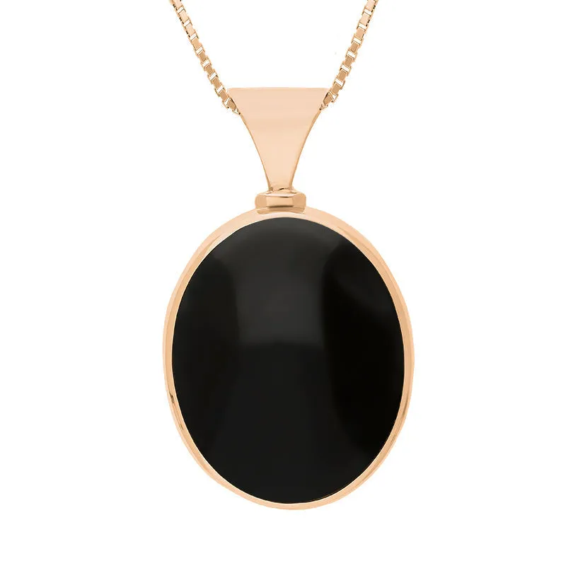 18ct Rose Gold Whitby Jet Lapis Lazuli Queens Jubilee Hallmark Double Sided Oval Necklace