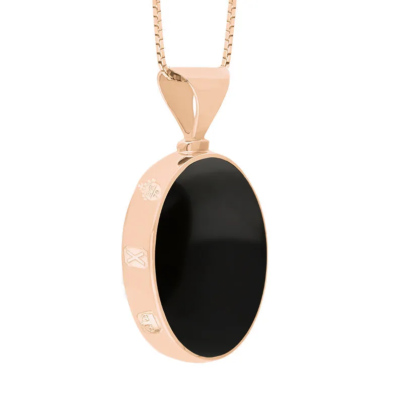 18ct Rose Gold Whitby Jet Lapis Lazuli Queens Jubilee Hallmark Double Sided Oval Necklace