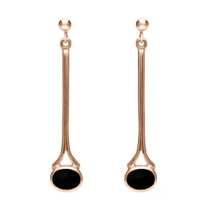 18ct Rose Gold Whitby Jet Long Drop Earrings