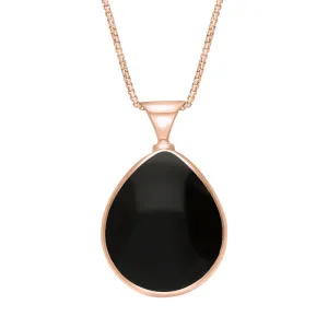 18ct Rose Gold Whitby Jet Mother of Pearl Queens Jubilee Hallmark Double Sided Pear-shaped Necklace