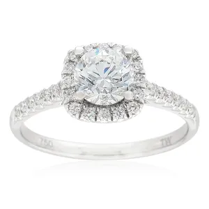 18ct White Gold 1.00 Carat Diamond Halo Ring with 3/4 Carat Certified Centre Diamond