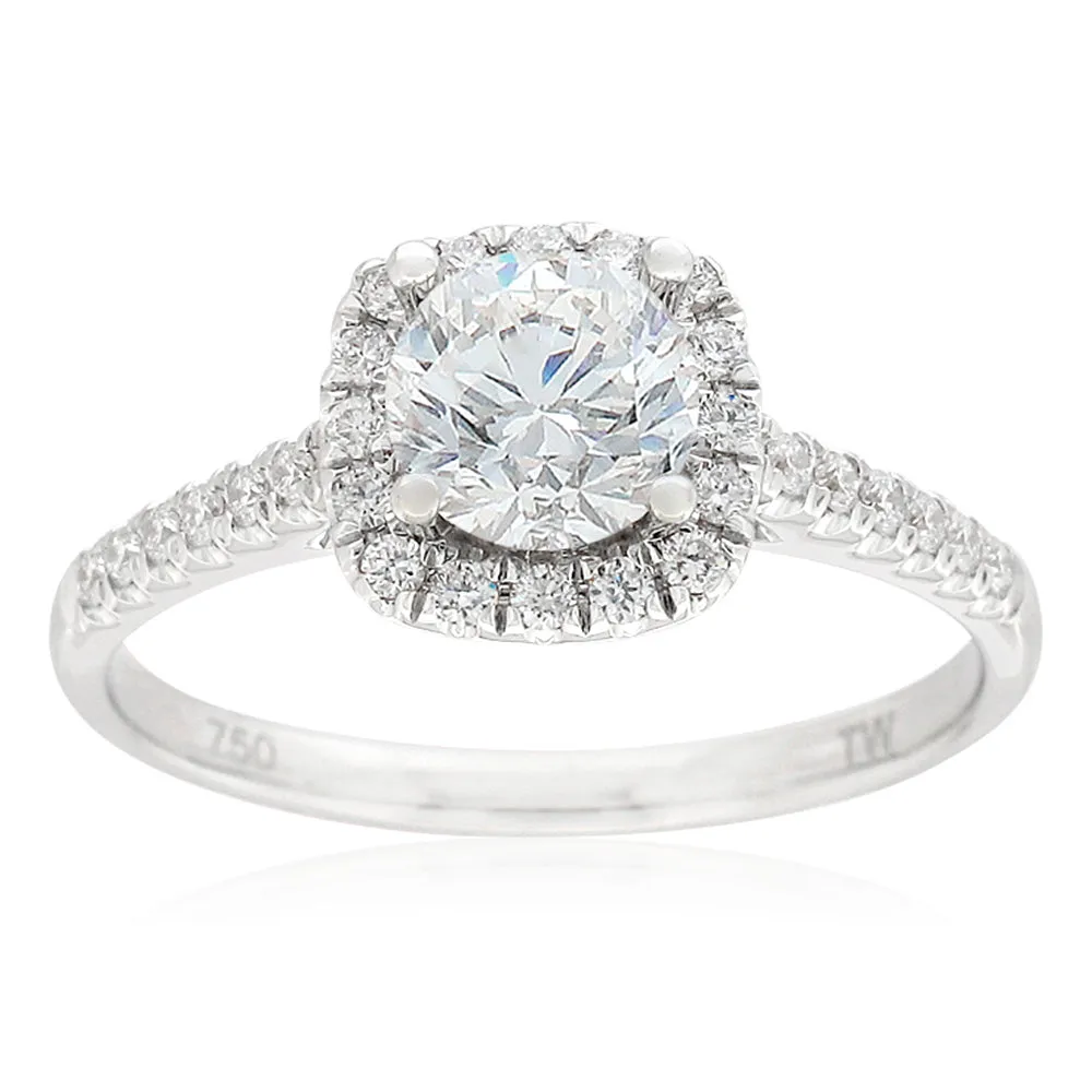 18ct White Gold 1.00 Carat Diamond Halo Ring with 3/4 Carat Certified Centre Diamond