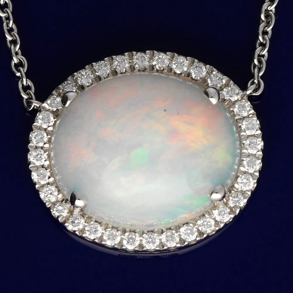 18ct White Gold Opal and Diamond Cluster Necklace