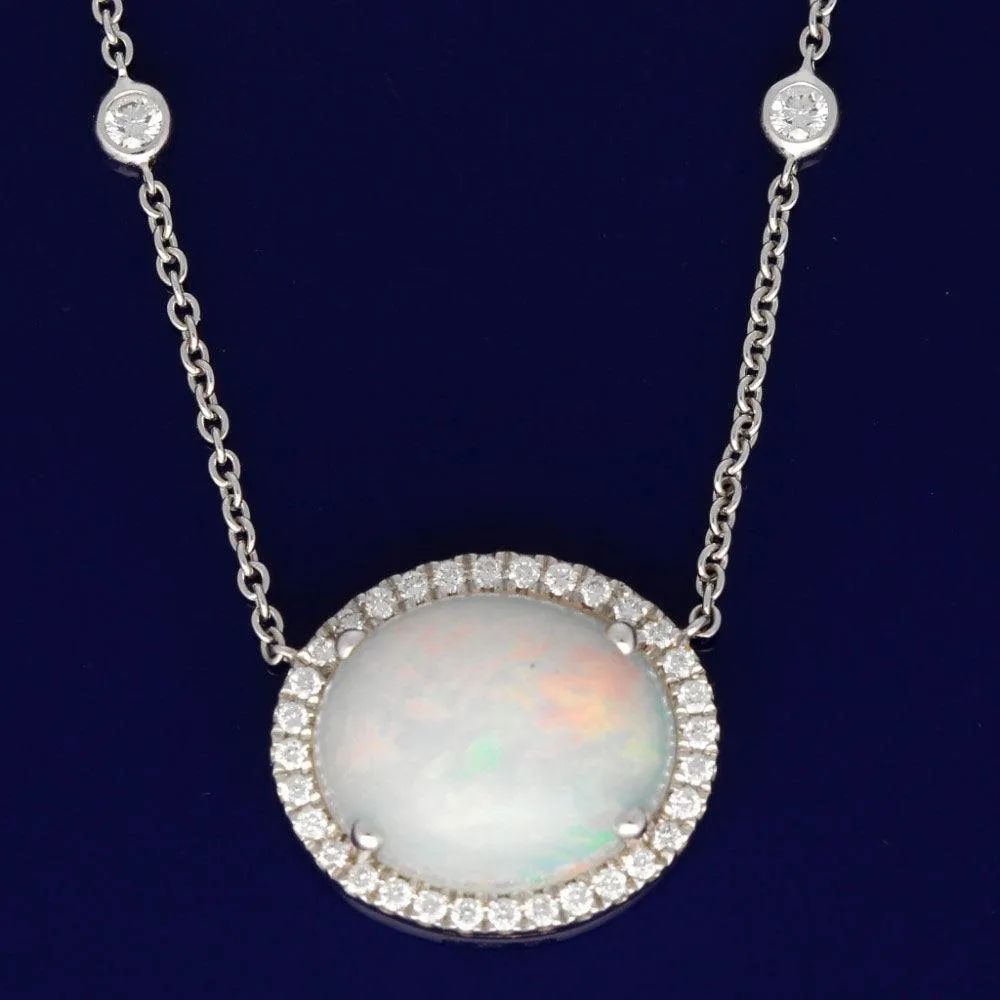 18ct White Gold Opal and Diamond Cluster Necklace