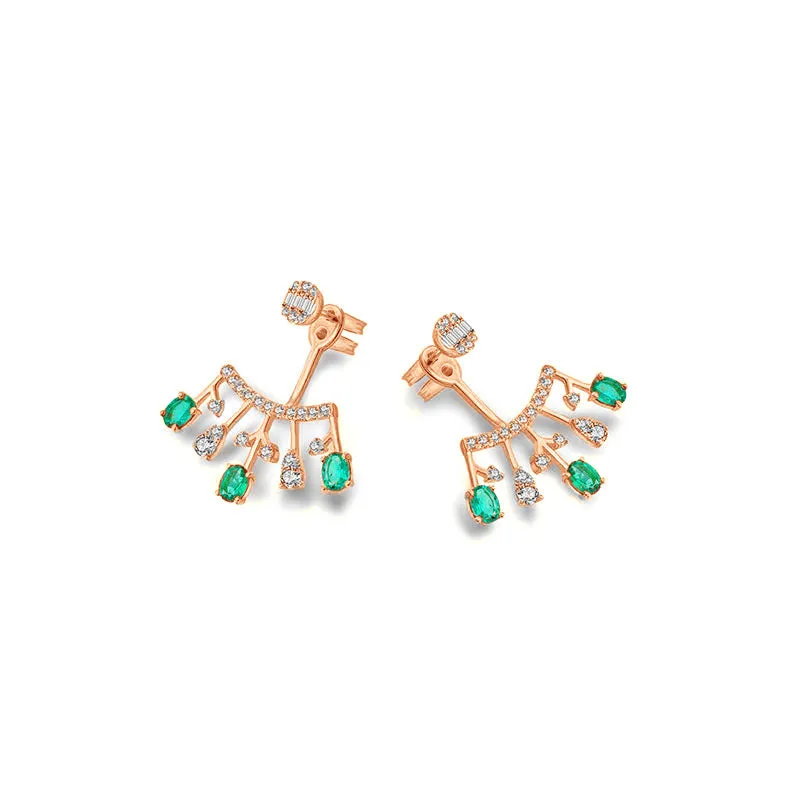 18k Gold Diamond Ear Jacket with Emerald