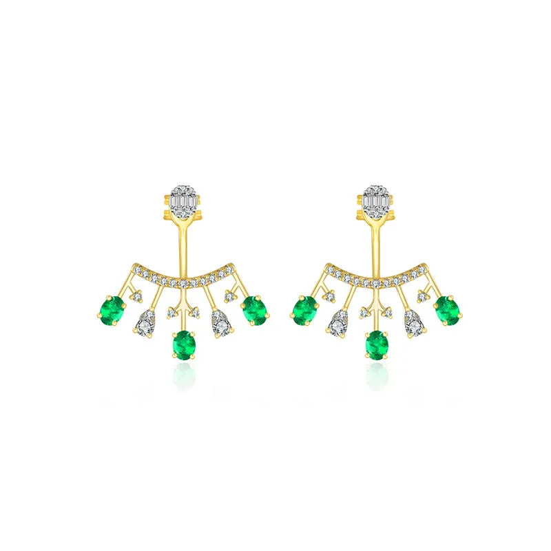 18k Gold Diamond Ear Jacket with Emerald