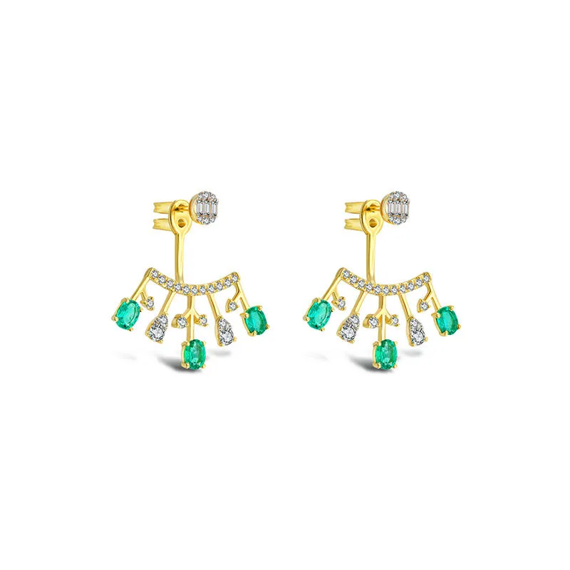 18k Gold Diamond Ear Jacket with Emerald