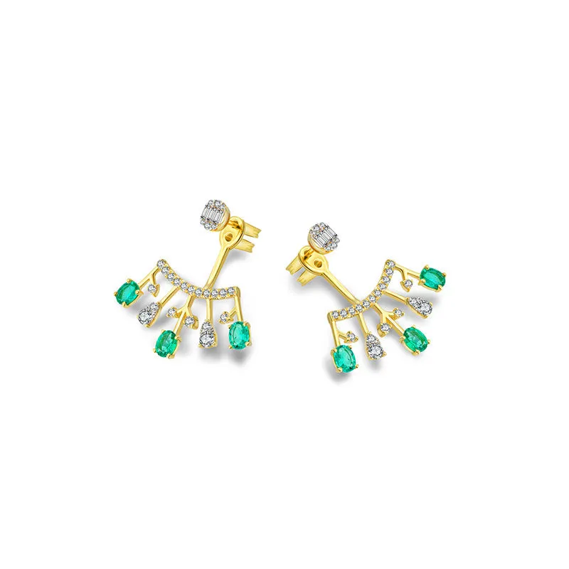 18k Gold Diamond Ear Jacket with Emerald