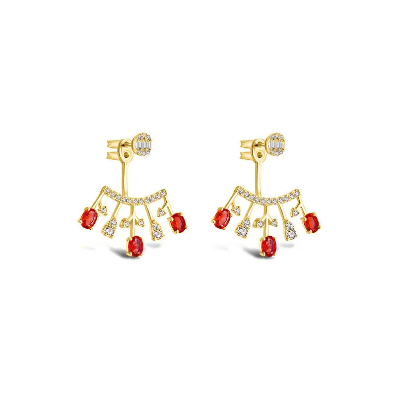 18k Gold Diamond Ear Jacket with Ruby