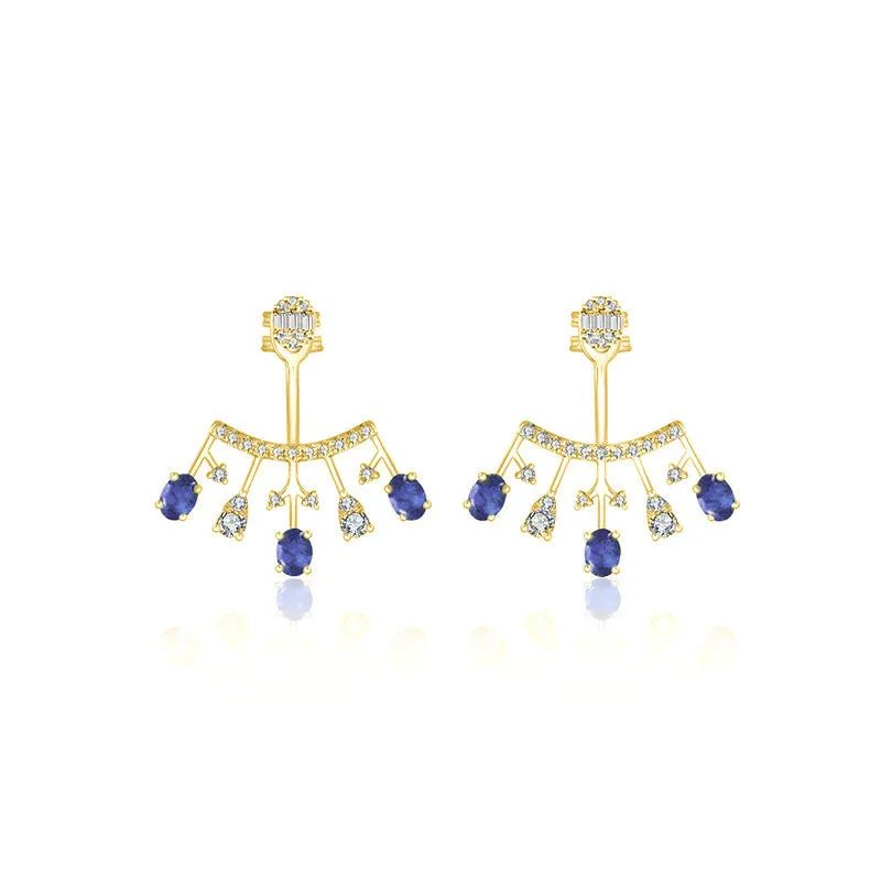 18k Gold Diamond Ear Jacket with Sapphire