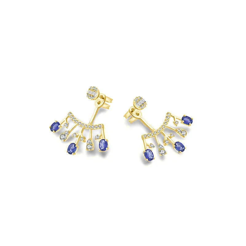 18k Gold Diamond Ear Jacket with Sapphire