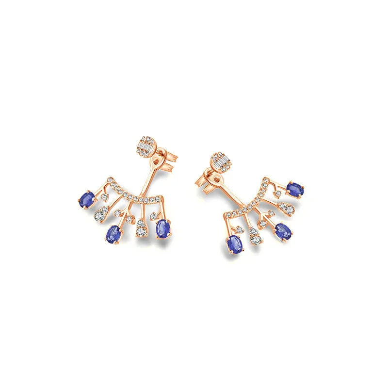 18k Gold Diamond Ear Jacket with Sapphire