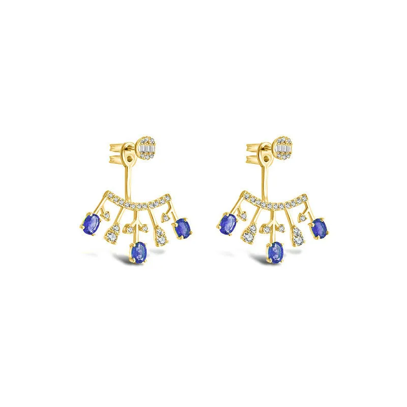 18k Gold Diamond Ear Jacket with Sapphire