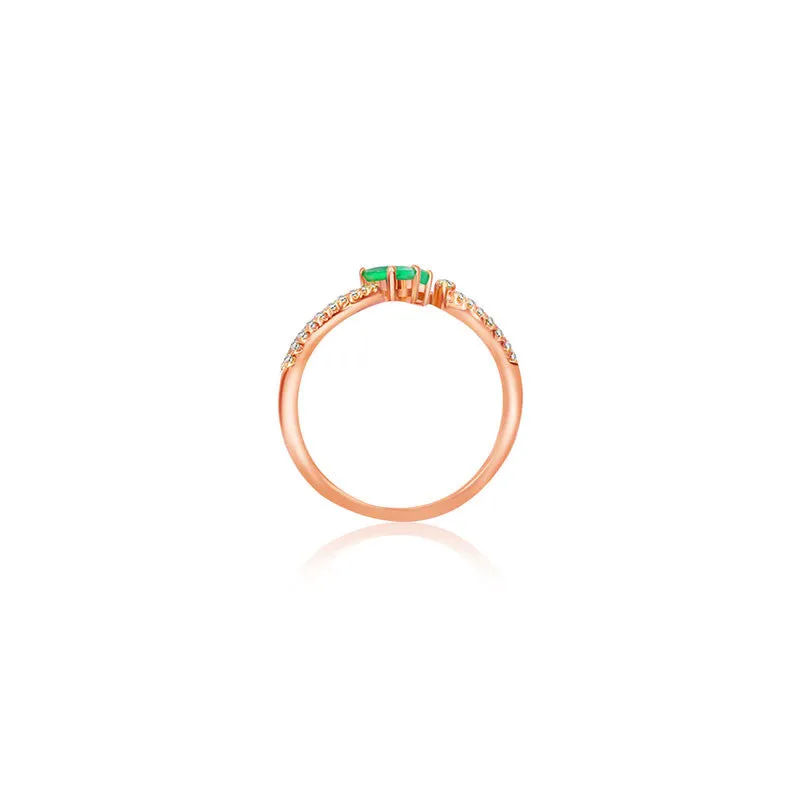 18k Gold Double Emerald Connected Diamond Ring