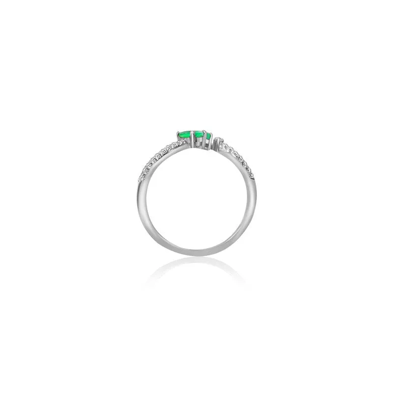 18k Gold Double Emerald Connected Diamond Ring