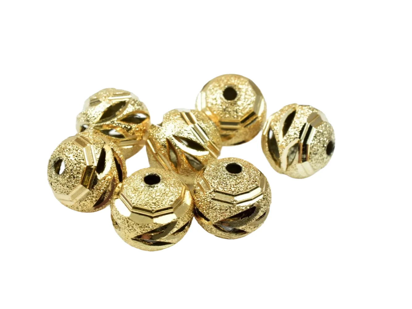 18K Gold Filled Look, EP Stardust With Diamond Cut Round Ball Beads For Jewelry Making